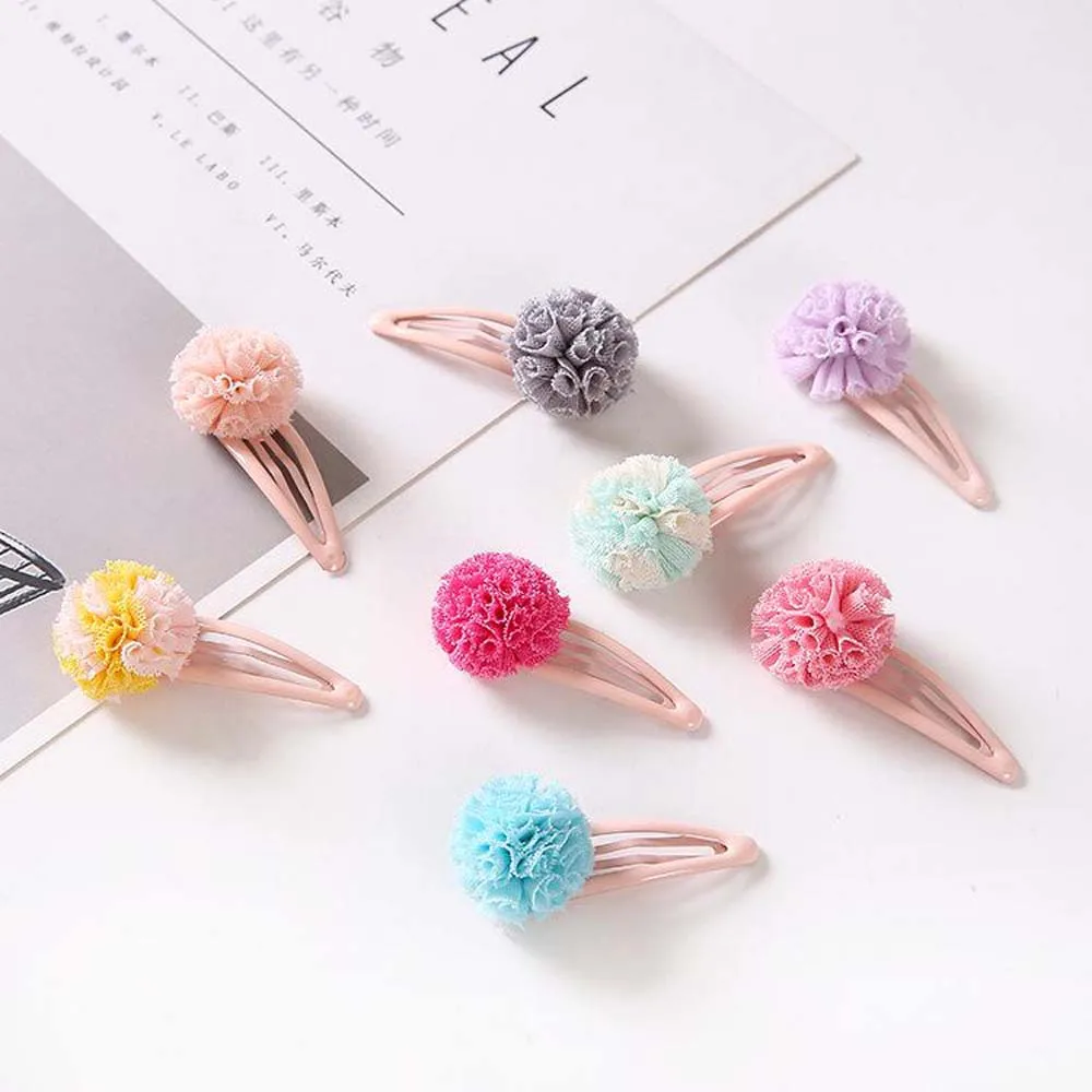 

2pc/set Cute Lace Pom Pom Snap Hair Clip Barrettes Girls Pink Ball Pompom Hairpin Floral Headwear Hair Accessories