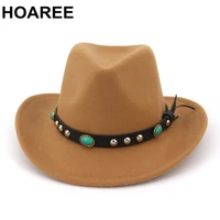 hoaree western cowboy hat women men burgundy wool chapeu gentleman jazz sombrero hombre cap camel elegant lady cowgirl hats