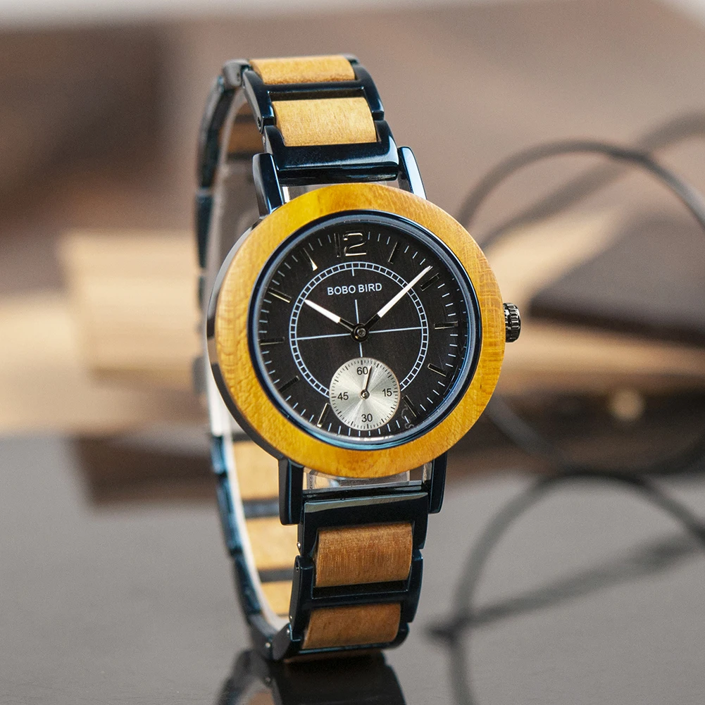BOBO BIRD женские часы reloj mujer деревянные женские часы кварцевые zegarek damski деревянные с металлом в подарочной коробке