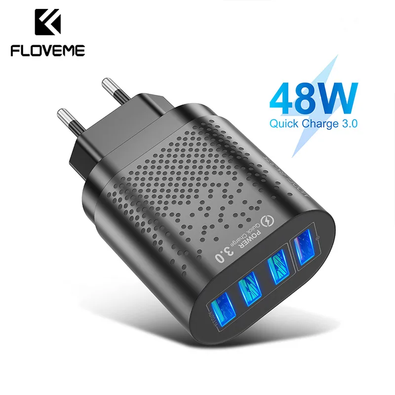 Сетевое зарядное устройство FLOVEME, USB-зарядное устройство 48 Вт 3 А с функцией быстрой зарядки 3,0 мобильный телефон, вилка ЕС/США, для iPhone 12, Samsung, Xiaomi - изображение