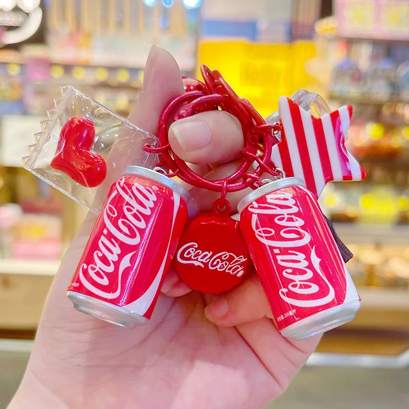 

New Personality Cartoon Can Coke Car Keychain Female Cute Pendant Backpack Keyring Ornaments Exquisite Gift Jewelry Wholesale