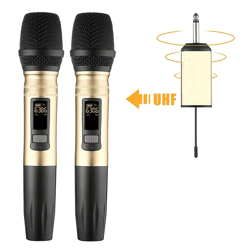 저렴한 2 개/대 Ux2 Uhf 무선 마이크 시스템 Ktv Dj 음성 증폭기에 대 한 휴대용 Usb 수신기와 휴대용 Led 마이크 Uhf 스피커