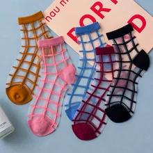 Calcetines tobilleros transpirables y divertidos para mujer, medias finas transparentes de estilo Harajuku, a rayas, cuadros, puntos, informales, 1 par