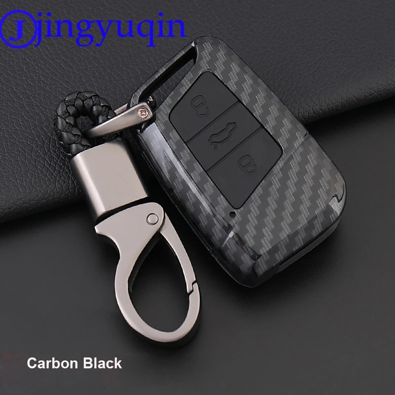

jingyuqin 3B Carbon Fiber Silicone Key Case Cover For Volkswagen VW Magotan Passat B8 Skoda A7 Smart Key