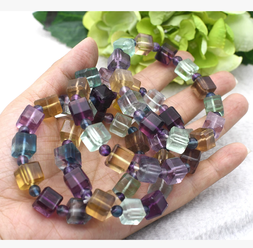 

AAAAA Genuine Natural Colorful Fluorite Quartz Bracelet Gemstone Barrel Beads 10mm Love New Gift Bracelet 8" Free delivery