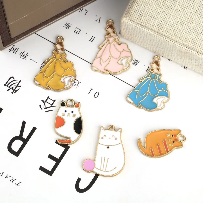 10 шт. эмалевые Подвески золотого цвета мультяшный колокольчик Принцесса Кошка