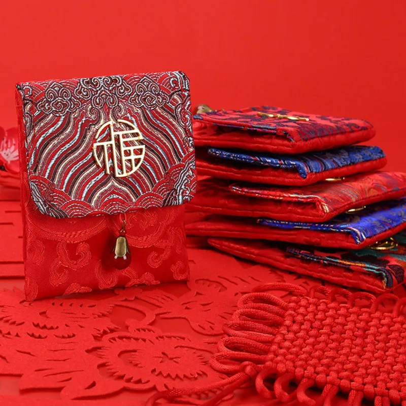 1 шт. вышитый красный конверт из парчи с благословением в китайском стиле красная