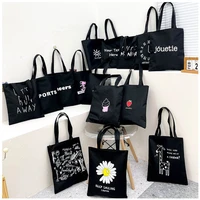 women canvas shoulder bag letter print large capacity shopper bags cotton cloth fabric grocery handbags tote books bag for girls