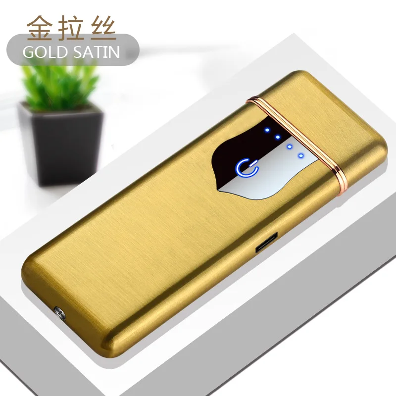 Gold Новая usb зарядка Зажигалка сенсорная Индукционная тонкая перезаряжаемая Зажигалка для сигарет ветрозащитная металлическая электрическая зажигалка гаджеты для мужчин - Цвет: Gold