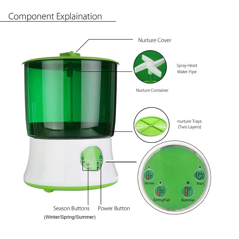 Цифровой домашний Diy Sprouts Bean Maker 2 слоя автоматический Электрический Germinator Seed