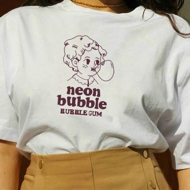 

Starqueen-JBH Neon Bubble Letter Print Female T-shirt Harajuku T-shirts for Women Summer Hip Hop Cotton T Shirt Tee Femme Top