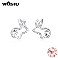 wostu real 925 sterling silver rabbit carrot stud earrings silver 925 jewelry for women fashion jewelry wedding earrings cqe698