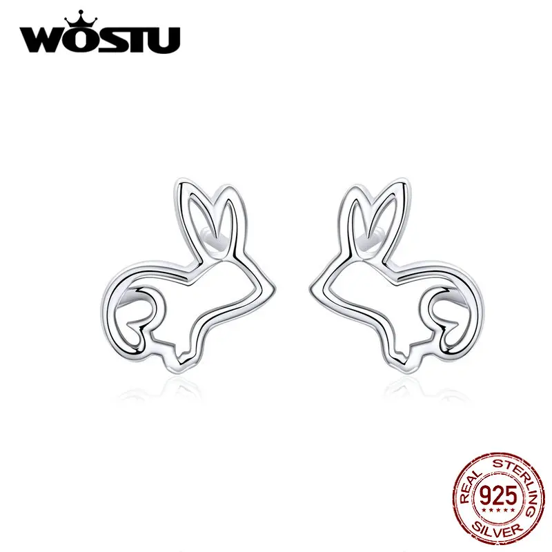 WOSTU Настоящее серебро 925 пробы серьги гвоздики с кроликом и морковкой ювелирные