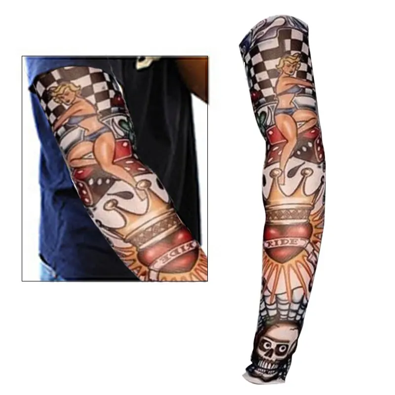 

2 Pcs New Nylon Elastic Fake Temporary Tattoo Sleeve Designs Body Arm Stockings Tattoos for Cool Men Women FRE-Drop