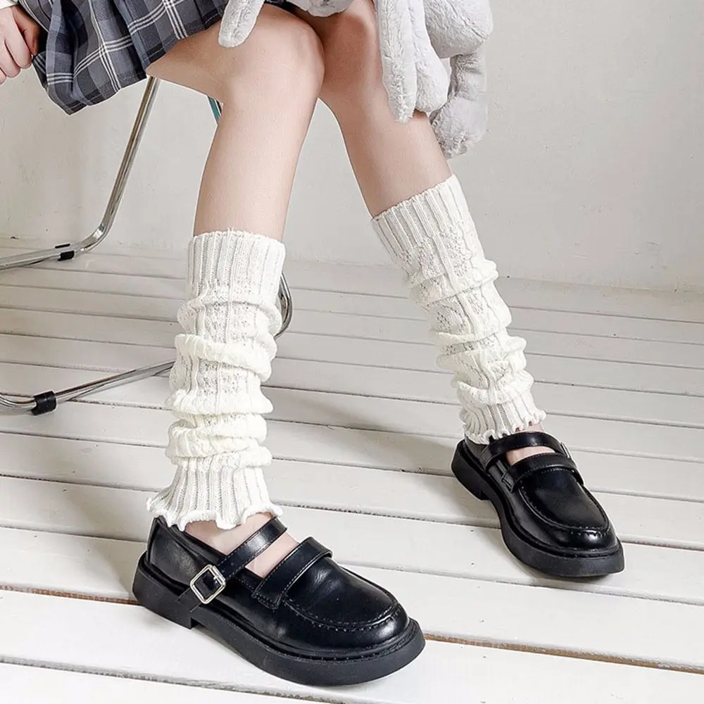 Lolita JK Leg Warmers Student Double Stripe Foot Cover Japanese Female Over the Knee Long Tube Knitted Pile Pile Socks Autumn