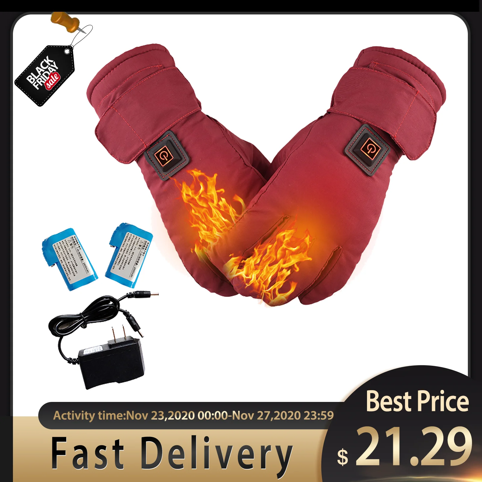 Женские перчатки с электрическим подогревом водонепроницаемые регулируемой