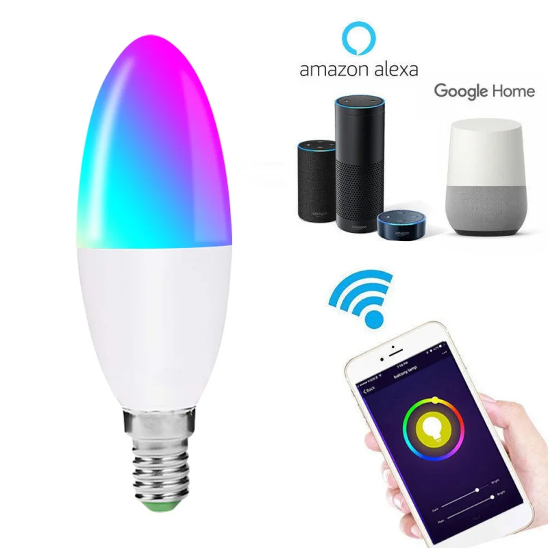 Умный светодиодный E14 канделябр Базовая лампа RGB затемненная разноцветная Свеча