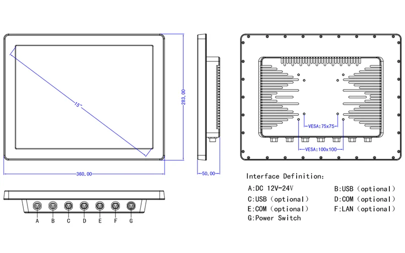 15''Ip67 водонепроницаемый Встроенный панельный ПК с intel j1900 2,0 ГГц промышленный планшетный ПК 3usb/rs232/wifi резистивный сенсорный 1024x768