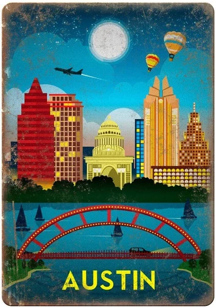

Новый Винтажный оловянный постер Остин Техас для путешествий металлический жестяной знак 8x12 дюймов ретро для дома бара ресторана сада гара...