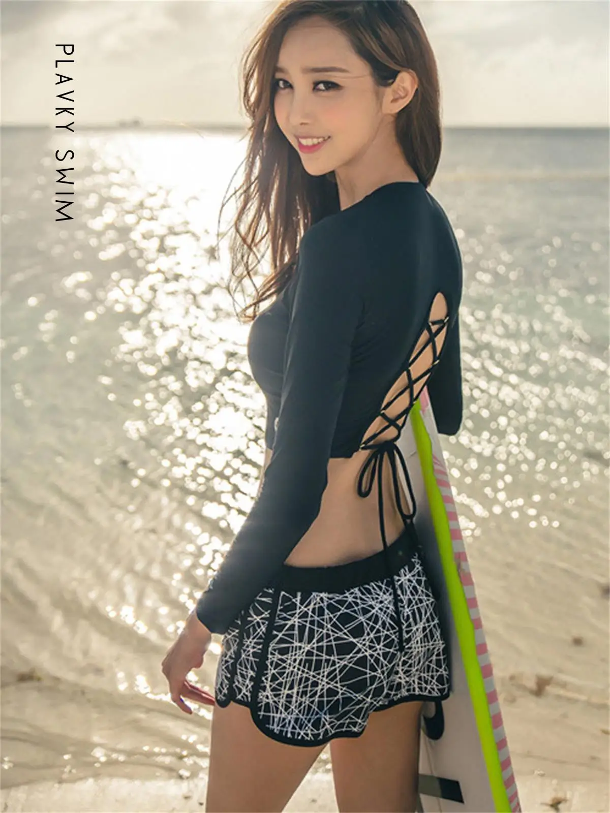 

Sexy Long Sleeve T-Shirt Bikini Set With Shorts Sport Swimsuit Women 2021 Swimwear Swim Beach Wear Bathing Suit