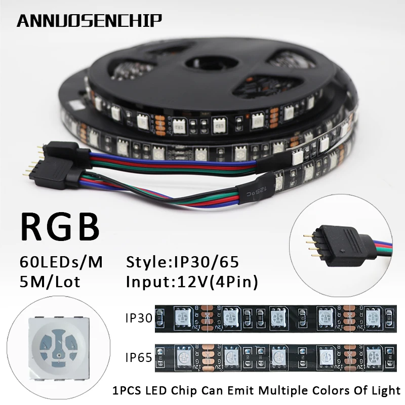 12 В постоянного тока Светодиодная лента 5050 SMD 60 светодиодов/м черная печатная