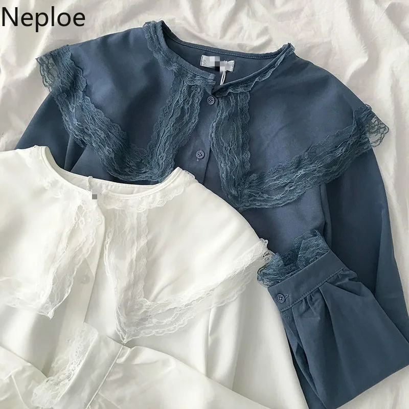 Женская блузка в стиле ретро Neploe однотонная однобортная с воротником Питер Пэн и