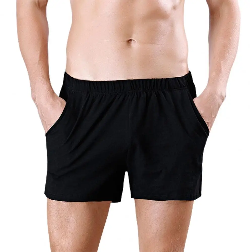 

Soutong Sollid Color Men Underpants Side Pockets Comfy Elastic Waist Loose Boxer Underwear for Inside Wear