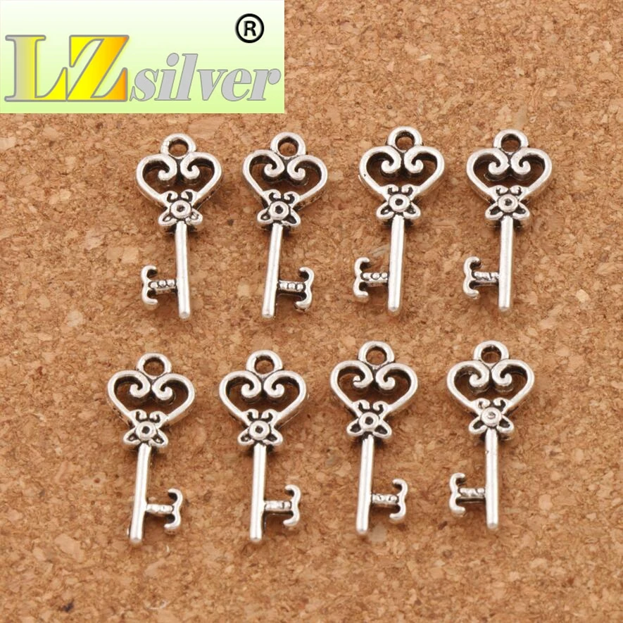 Flower Heart Key Charm Beads 9x21 mm 200pcs Zinc Alloy Pendants Jewelry DIY Fit Bracelets Necklace Earrings L879