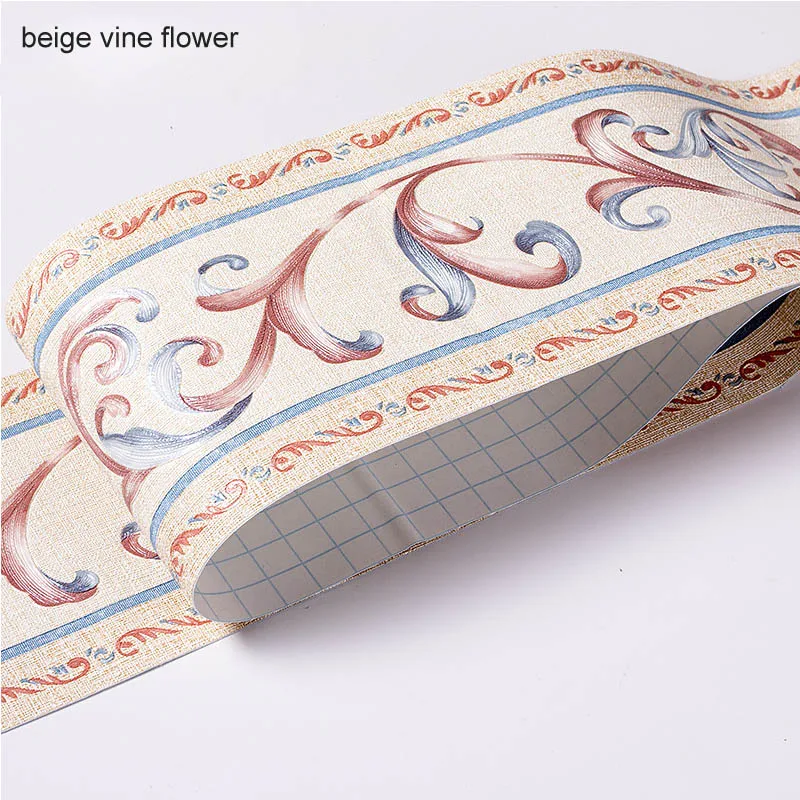 beige vine flower Водонепроницаемый деревенский плитка 5 м длина гостиная плинтус для ванной комнаты самоклеющиеся винтажные обои границы 3D рельефные наклейки на стену - Цвет: beige vine flower