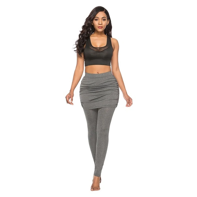 

Pack Hip Pleated Skirt Fake Two Piece Leggings Slim Leggings Women Ladies Solid Color Bag Hip Side Trousers Pantalon