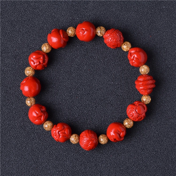Китайский натуральный красный Органическая Киноварь Зодиак эластичный браслет