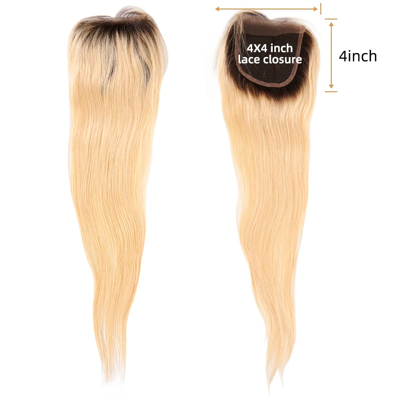 

Blonde Hair Lace Closure 4*4 Color 613 1b Brazilian Straight Transparent Swiss Lace Closure 100% Human Hair Extensions 20 inch
