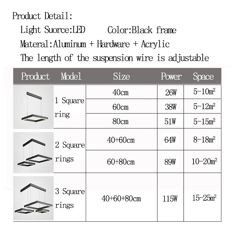 Современная светодиодная люстра для домашнего украшения потолочного света для гостиной, столовой, кухни, спальни, квадратные крепления.