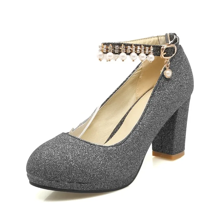 Big Size 11 12 13 14 ladies high heels women shoes woman pumps Waterproof platform with round head and shallow sequins | Обувь