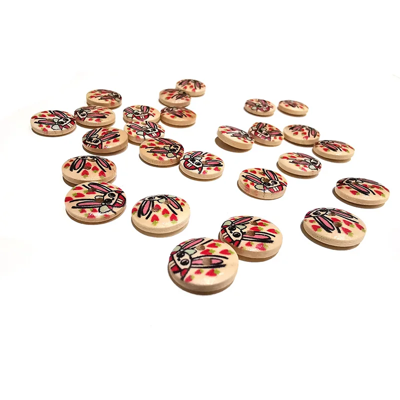 50 шт. маленькая круглая деревянная кнопка с принтом кролика 2 отверстия 13 мм для