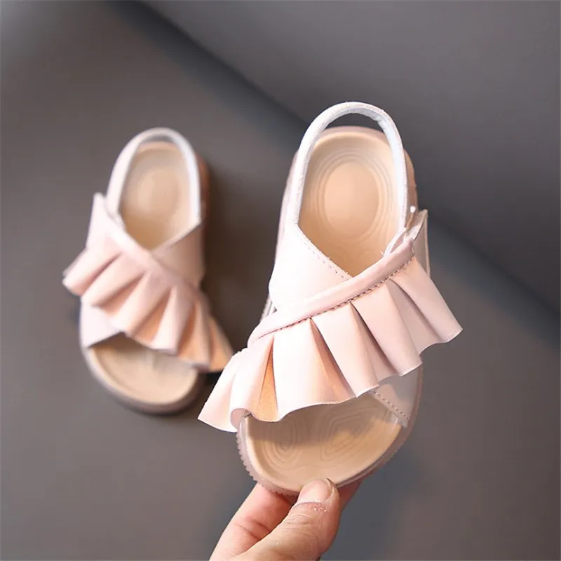 

2022 New Summer Children's Sandals Leather Ruffles Toddler Kids Shoes Cute Baby Shoes Soft Fashion Princess Girls Sandals 21-30