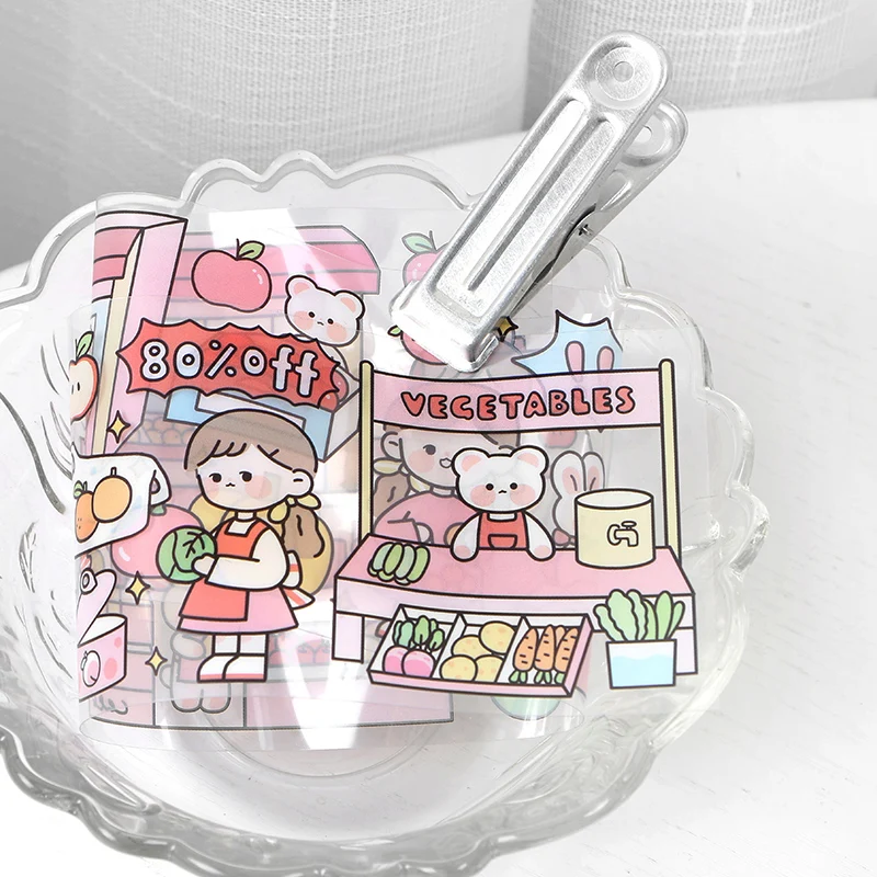 

1pcs Cute Girl Cartoon PET Sticker bullet journal Decorative collage Scrapbooking Album Stationery Stickers Aesthetic Girly