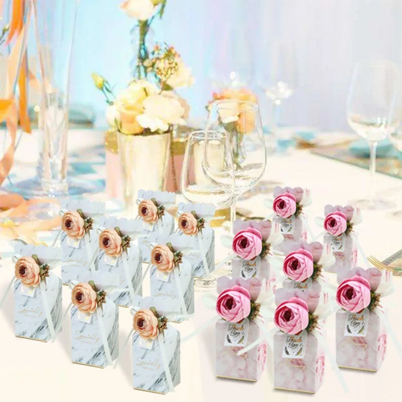 

50pcs Wedding Favors Candy Box Baby Shower Marble Paper Gift Box Craft Candy Food Best Gift Bag For Christmas Flower boxes