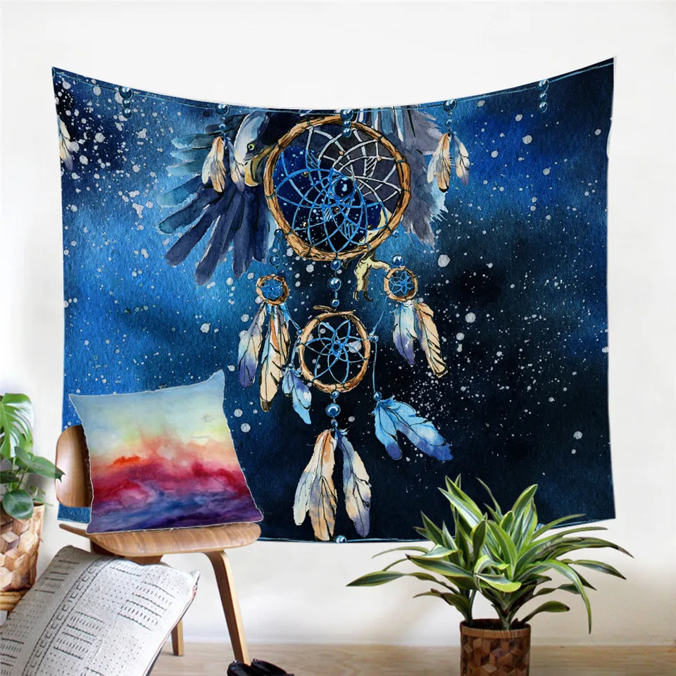 BeddingOutlet Hipster Watercolor Tapestry Dreamcatcher Feathers Wall Hanging Bohemian Art Carpet Decorative Tapestry 2 Sizes - Цвет: 8