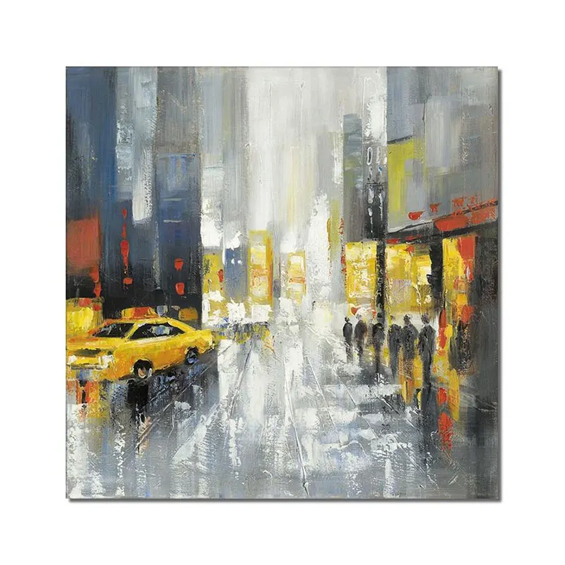 

Abstract Yellow Building Car People Wall Art Painting 100% Hand Painted Oil Painting On Canvas Poster Art For Modern Home Decor