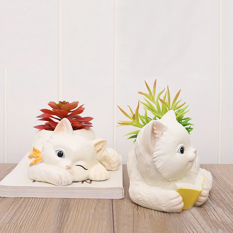 

Cute Cat Flower Pot Succulent Planters Resin Flower Pot for Home Tabletop Decor Two Styles Available Birthday Gifts