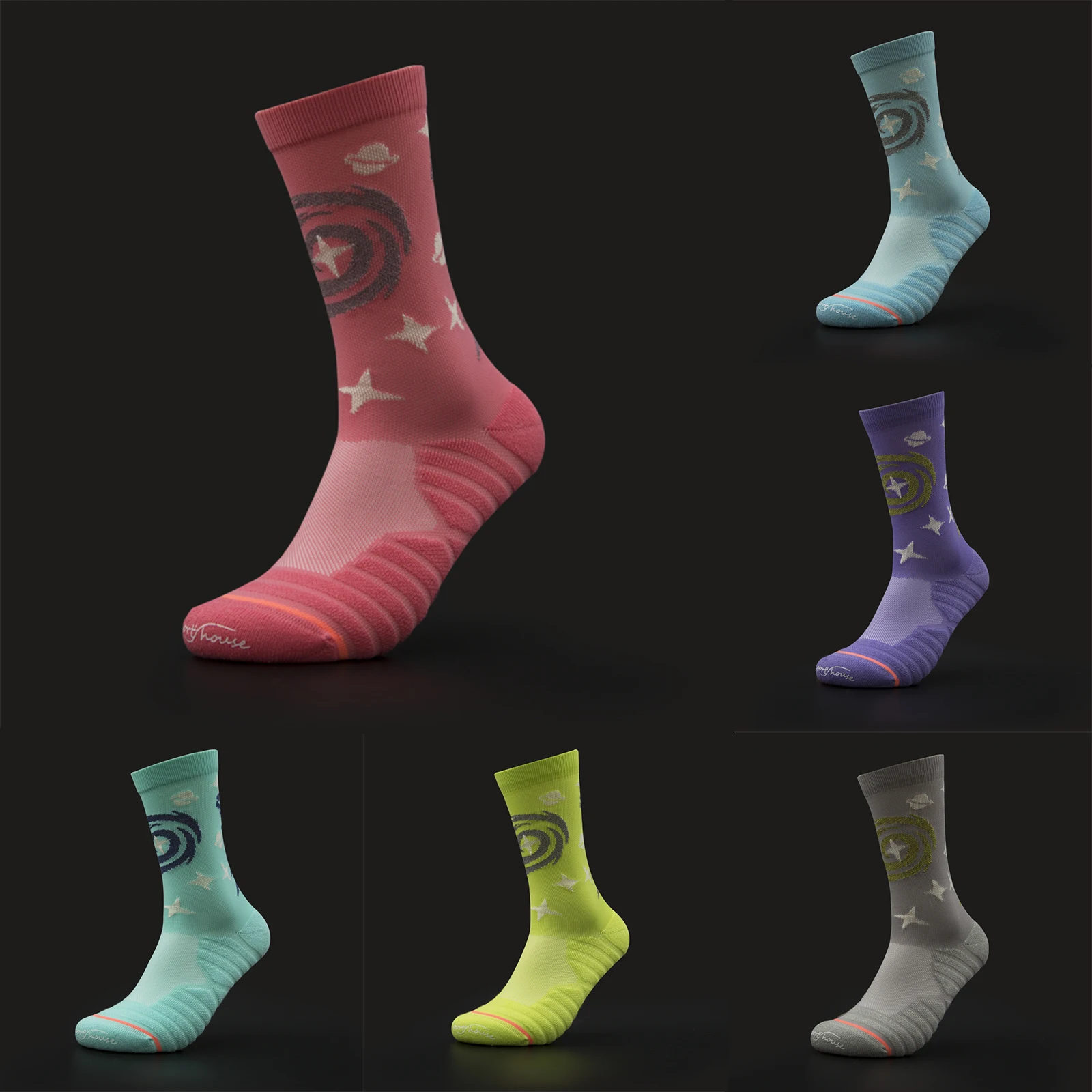 

3Pairs Women Wicking Cushion Cotton Crew Socks Outdoor Walking Multifunction Non-slip Breathable Sport Socks Luminous Stars