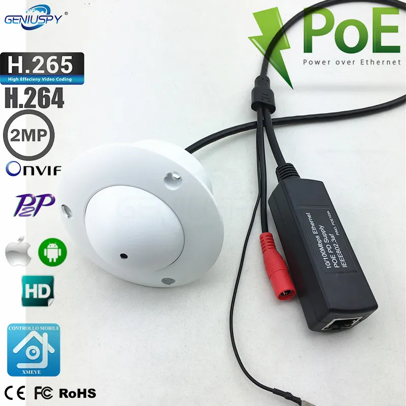 H.265 H.264 P2P Onvif UFO летающая тарелка белого цвета 1080P HD POE Мини Контактное отверстие IP