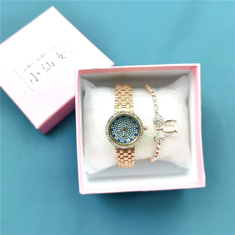 

2021 New Luxury Full Star Set Watch Women Steel Belt Full Diamond Small Dial Ladies Temperament Drill Student Watch