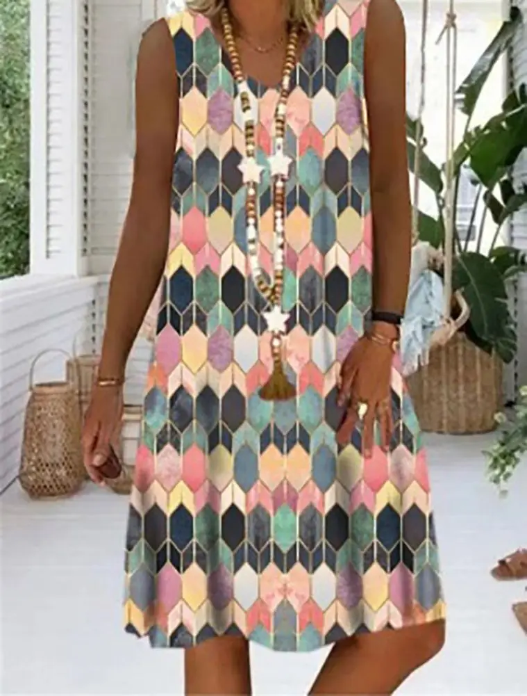 Женское платье-трапеция до колен летнее Повседневное платье без рукавов с