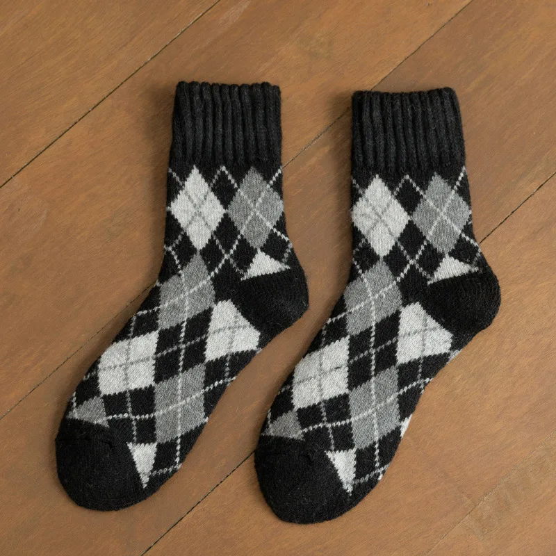 Thick Men's Winter Thickened Warm Women Crew Socks Winter 5 PAIRS Wool Socks Diamond Lattice Female Cashmere Stockings Winter