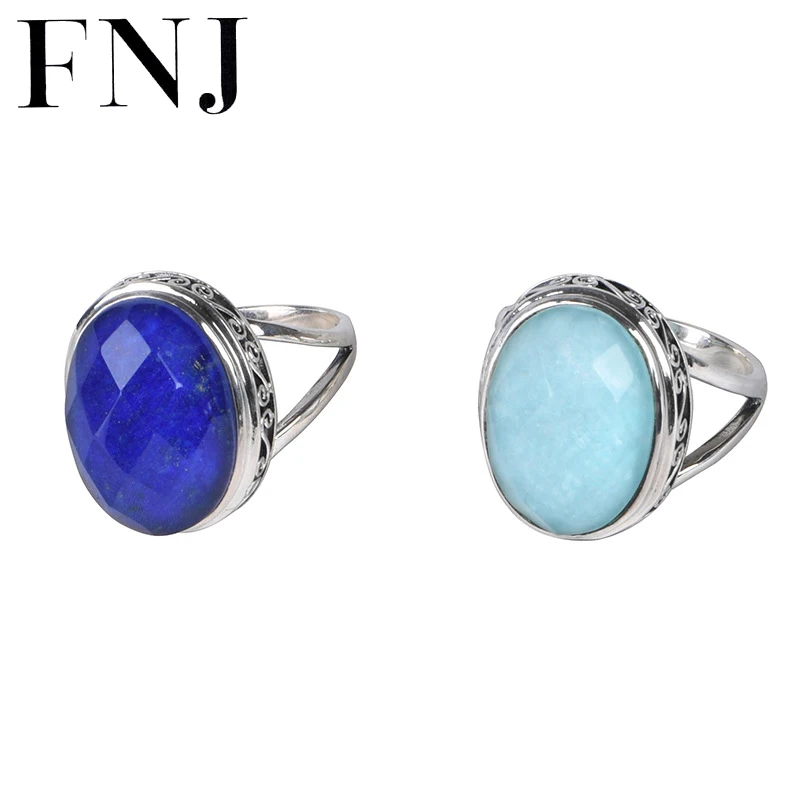 

FNJ Lapis Lazuli Ring 925 Silver New Original S925 Sterling Silver Rings for Women Jewelry USA size 7-9 Amazonite