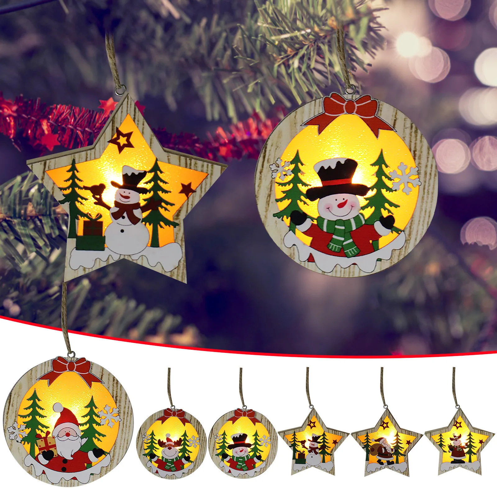 

Рождественские украшения, светящийся пятиконечный кулон в виде звезды, снеговика, оленя, рождественский подарок, Рождество