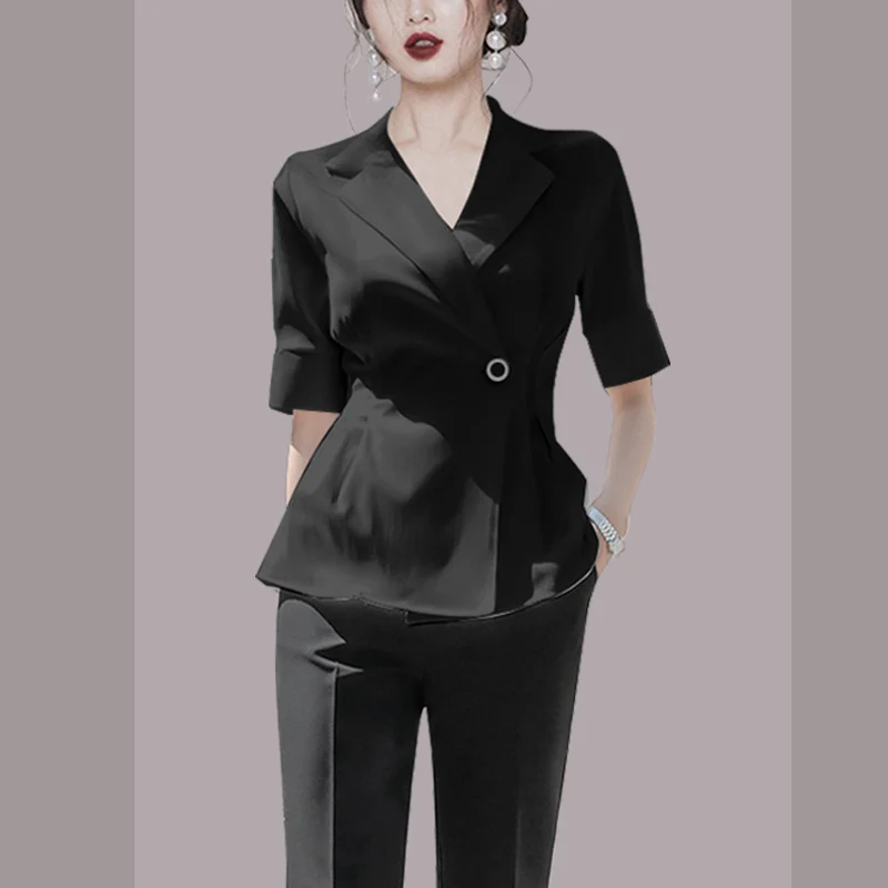 

High Waist Slim Casual Suit Jacket Female Short Sleeve Summer Blazer Jackets for Women Thin Single Button Coat Female T3215