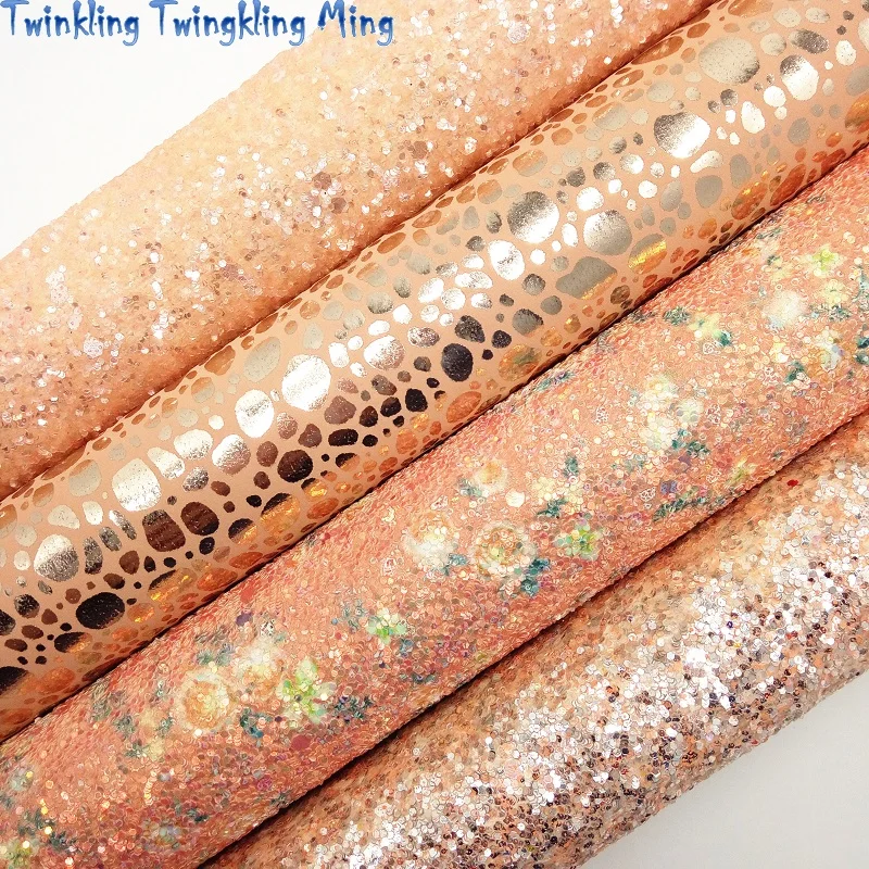 Массивная блестящая кожа с цветочным принтом металлическая искусственная ткань